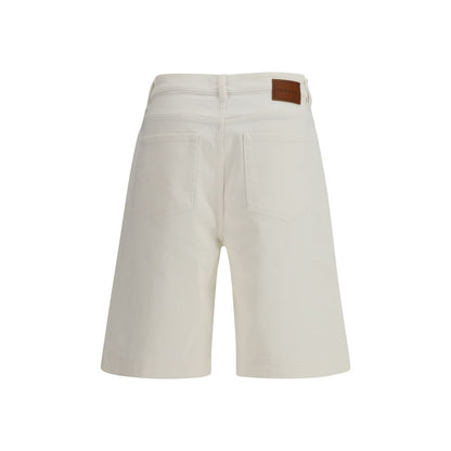 Denim Shorts by P.A.R.O.S.H. for women in stretch denim cotton white features an magnificent silhouette, showcasing a magnificent oversized with a short and for a premium, sophisticated aesthetic.