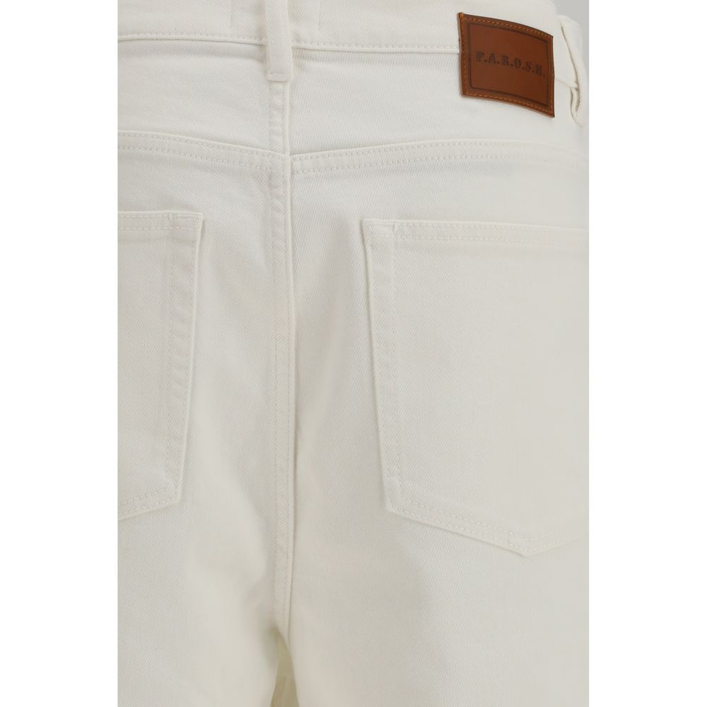 Denim Shorts by P.A.R.O.S.H. for women in stretch denim cotton white presents a contemporary silhouette, featuring a contemporary oversized and short with a contemporary for a sophisticated summer look.
