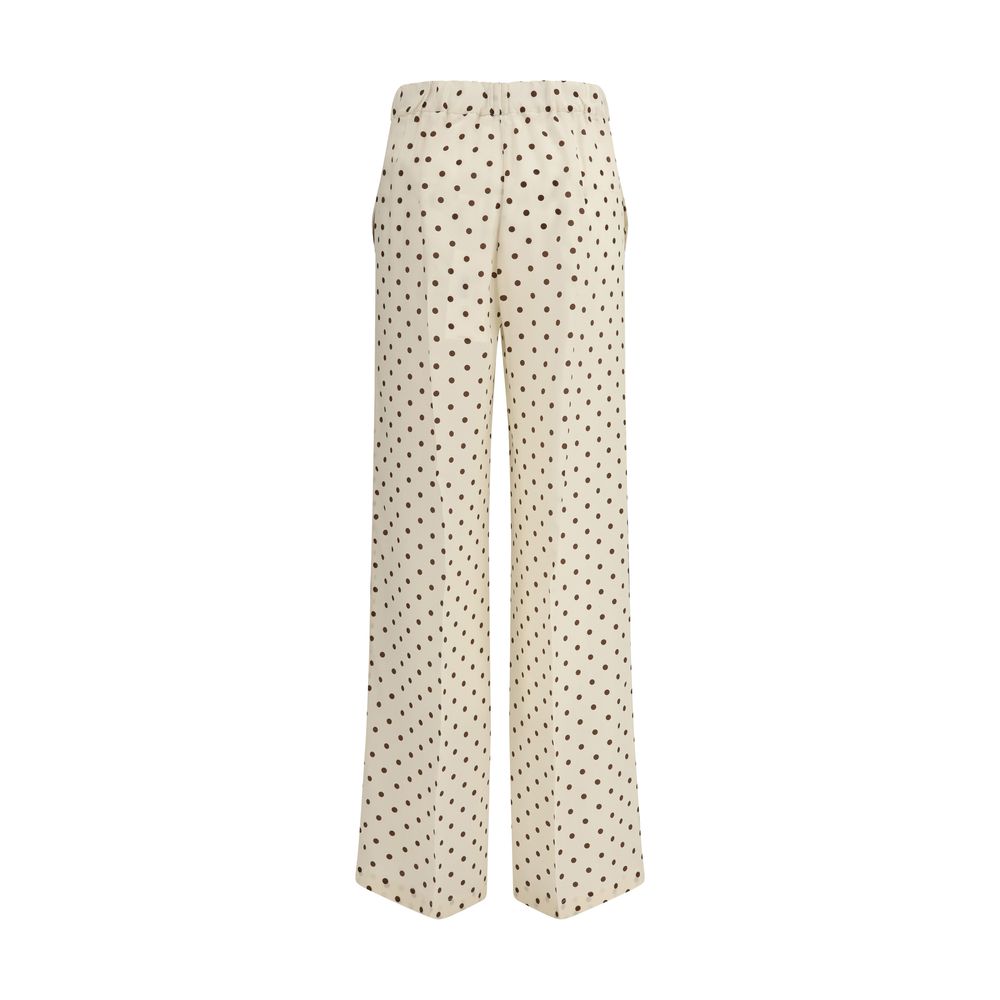 Casual Pants by P.A.R.O.S.H. for women in silk beige & print features an refined tailoring silhouette, showcasing a premium regular-fit with a and long cut for a refined tailoring look.