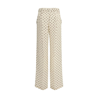 Casual Pants by P.A.R.O.S.H. for women in silk beige & print features an refined tailoring silhouette, showcasing a premium regular-fit with a and long cut for a refined tailoring look.