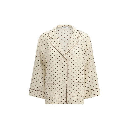 Shirt by P.A.R.O.S.H. for women in silk beige & patterned showcases a sleek silhouette, elegantly detailed with a sleek and long-sleeve for a sleek finish.