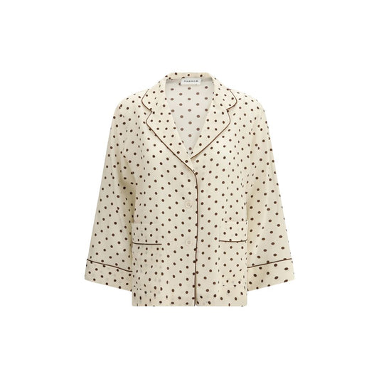 Shirt by P.A.R.O.S.H. for women in silk beige & patterned showcases a sleek silhouette, elegantly detailed with a sleek and long-sleeve for a sleek finish.