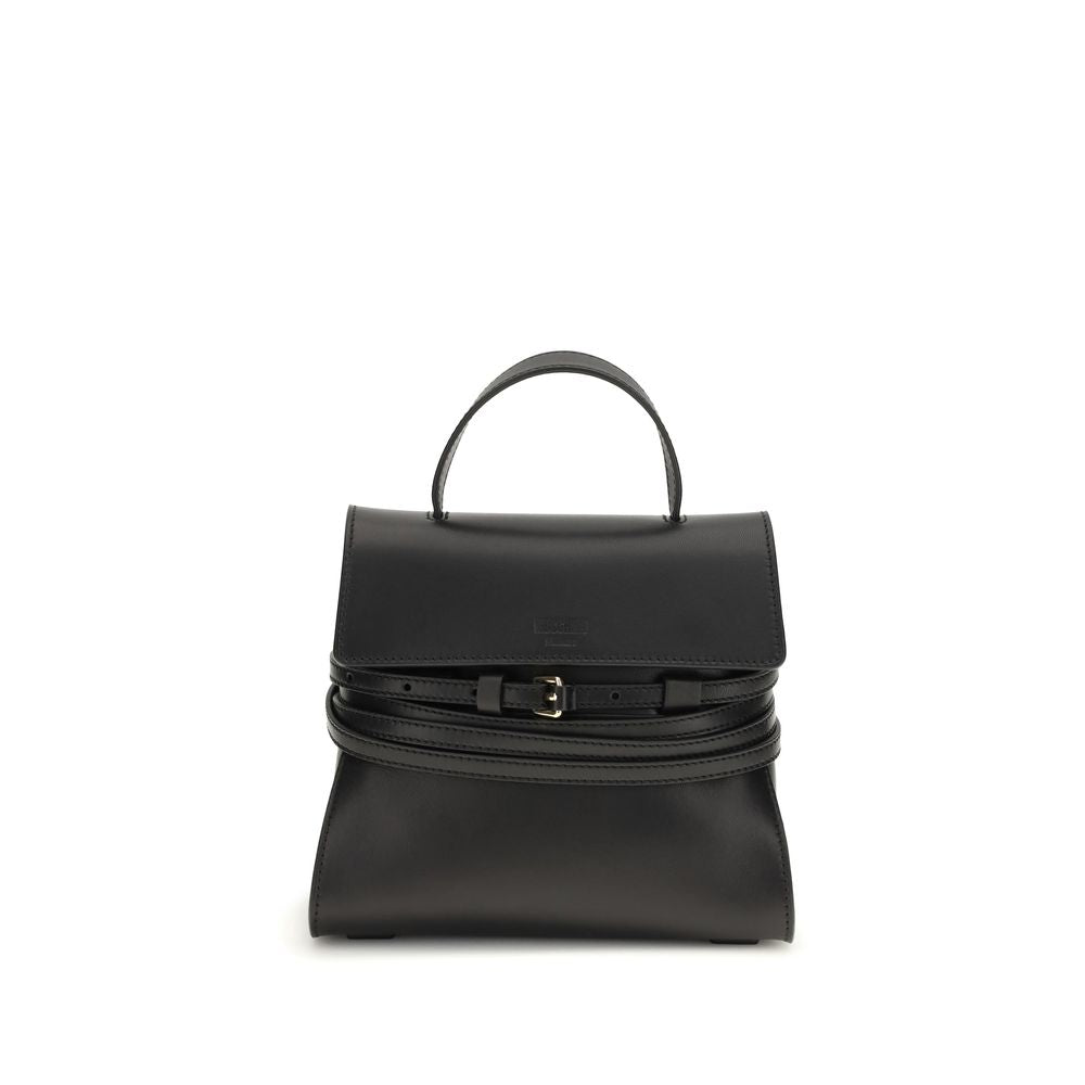 Flap Handbag by Moschino for women in bos taurus calf nubuck leather black features an refined silhouette, showcasing a secure snap, flap & magnetic, ample , and versatile detachable-strap, belt-strap & handle for a sophisticated refined aesthetic.
