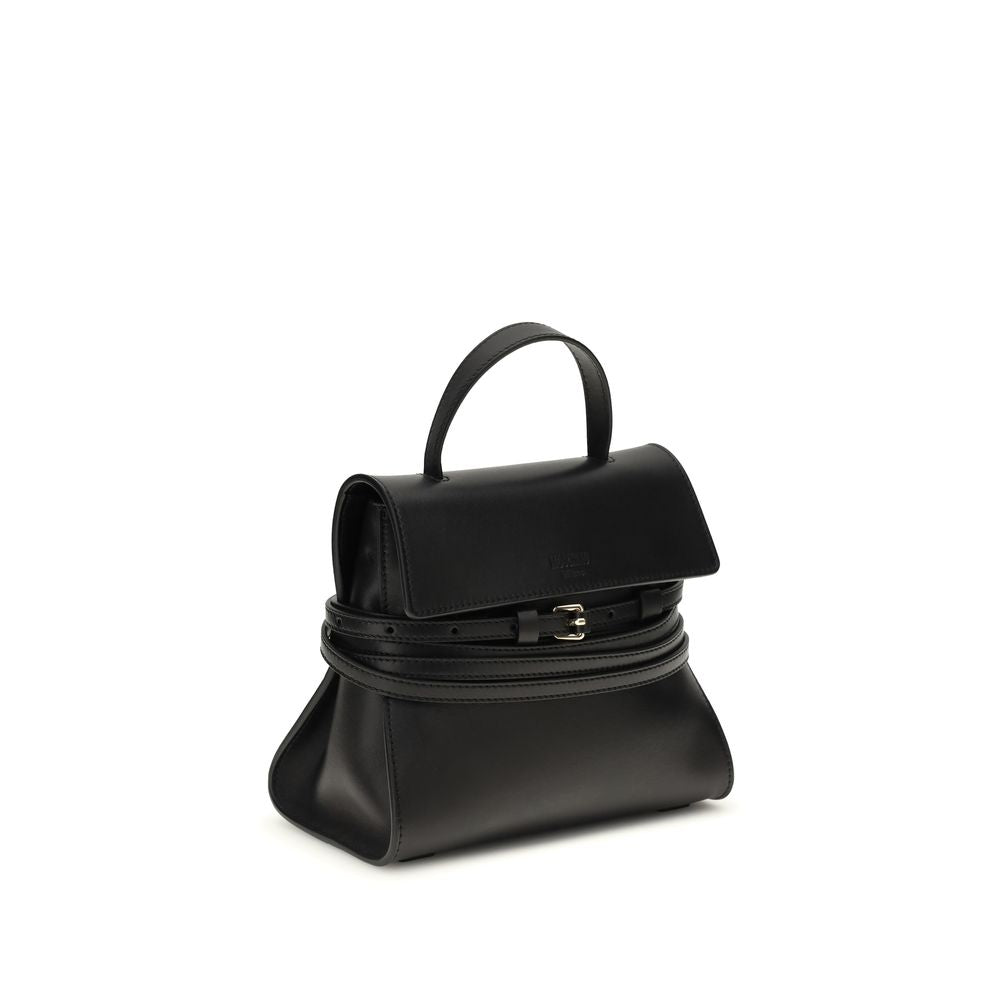 Flap Handbag by Moschino for women in bos taurus calf nubuck leather black features a refined silhouette, showcasing a secure snap, flap & magnetic, organized , and versatile detachable-strap, belt-strap & handle for a refined finish.