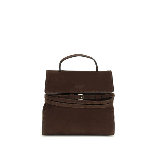 Medium Shoulder Flap Handbag by Moschino for women in bos taurus calf nubuck leather brown features a refined silhouette, showcasing a secure snap, flap, zipper & magnetic, organized , and versatile shoulder-strap, detachable-strap, belt-strap & handle for a refined finish.