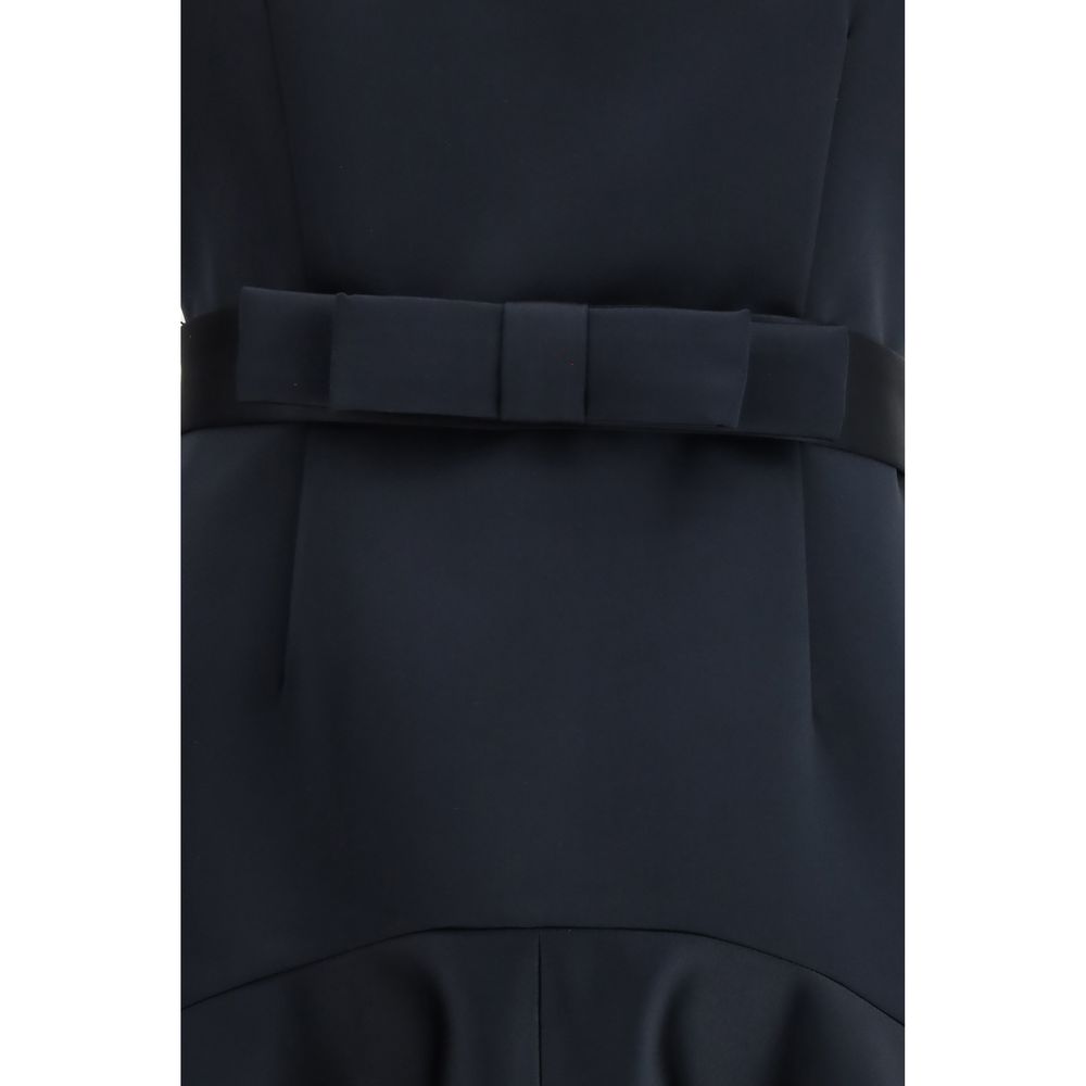 Dress by P.A.R.O.S.H. for women in polyester satin blue presents a sinuous silhouette, showcasing a sophisticated and detailed with a sinuous midi for a refined finish.