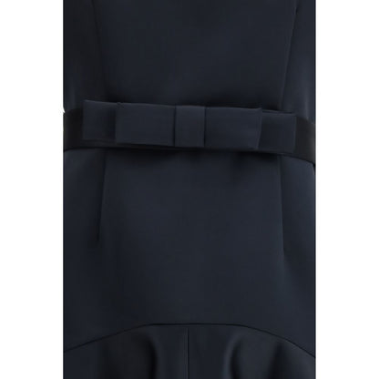 Dress by P.A.R.O.S.H. for women in polyester satin blue presents a sinuous silhouette, showcasing a sophisticated and detailed with a sinuous midi for a refined finish.