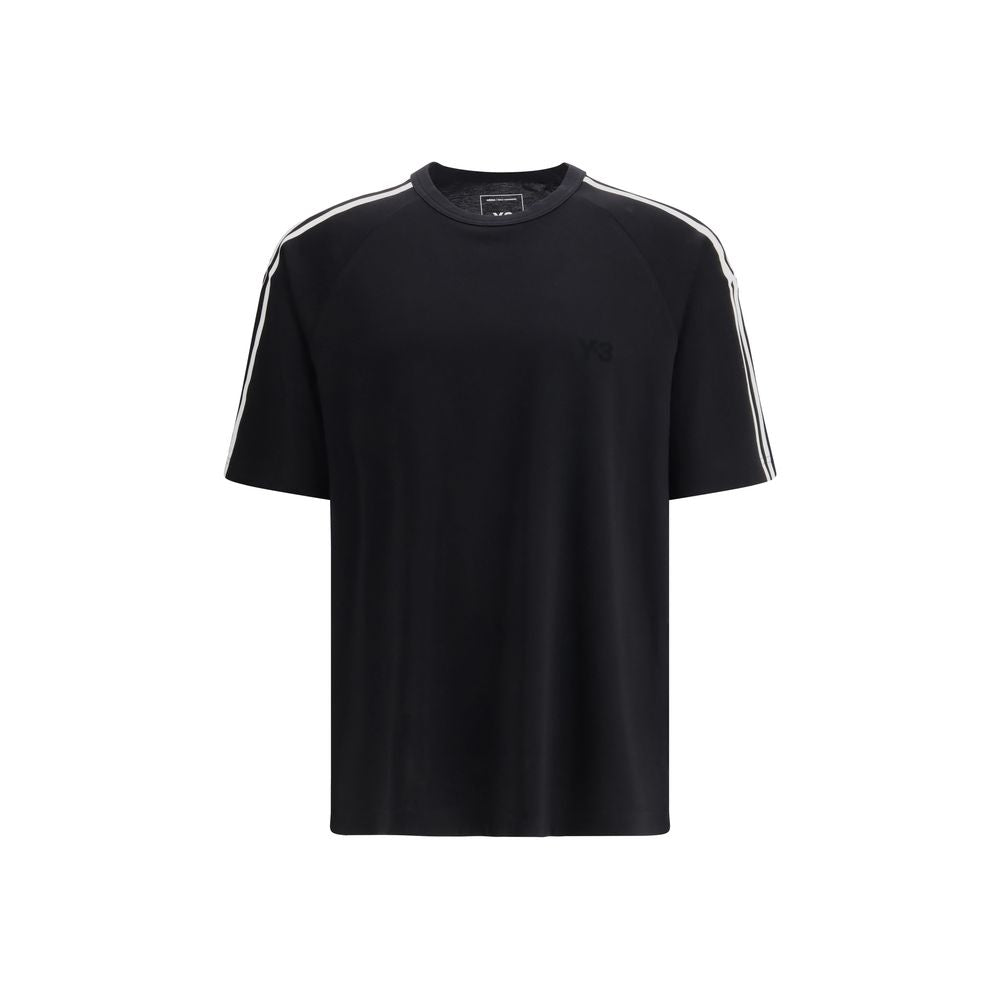Activewear T-Shirt by Y-3 for men in lyocell nylon sheep leather & wool black & striped features an athletic silhouette with sleeves and a crew neckline neckline, enhanced by high-performance .