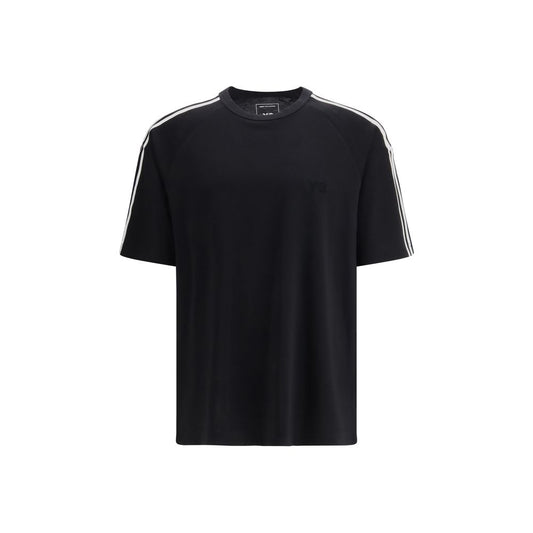 Activewear T-Shirt by Y-3 for men in lyocell nylon sheep leather & wool black & striped features an athletic silhouette with sleeves and a crew neckline neckline, enhanced by high-performance .
