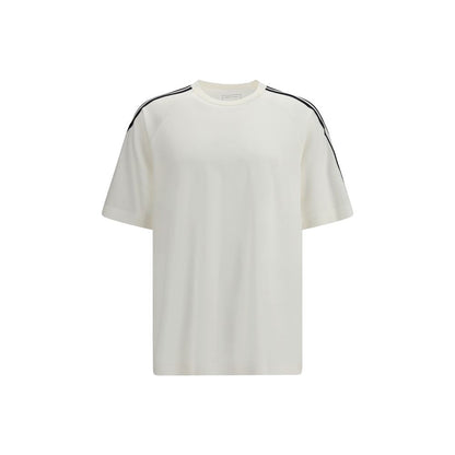 Activewear T-Shirt by Y-3 for men in lyocell nylon sheep leather & wool beige & striped presents a kinetic silhouette, showcasing the kinetic short-sleeve and crew neckline alongside functional for a premium, athletic look.