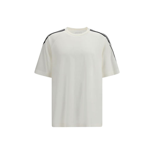 Activewear T-Shirt by Y-3 for men in lyocell nylon sheep leather & wool beige & striped presents a kinetic silhouette, showcasing the kinetic short-sleeve and crew neckline alongside functional for a premium, athletic look.