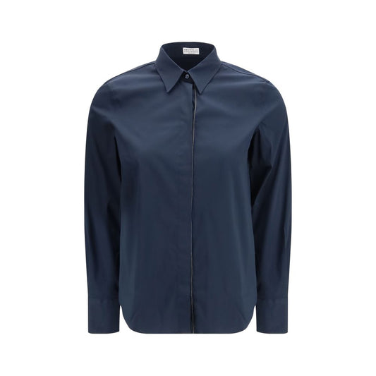 Dress Shirt by Brunello Cucinelli for women in cotton blue & patterned, featuring a nuanced and nuanced for a sophisticated finish.
