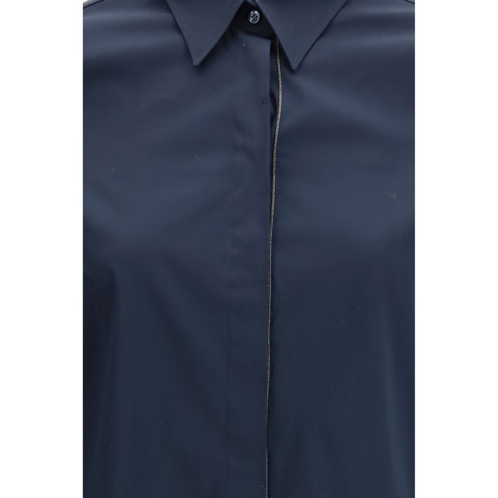 Dress Shirt by Brunello Cucinelli for women in cotton blue & patterned showcases a sublime silhouette, artfully detailed with a sublime and for a sophisticated, sublime finish.
