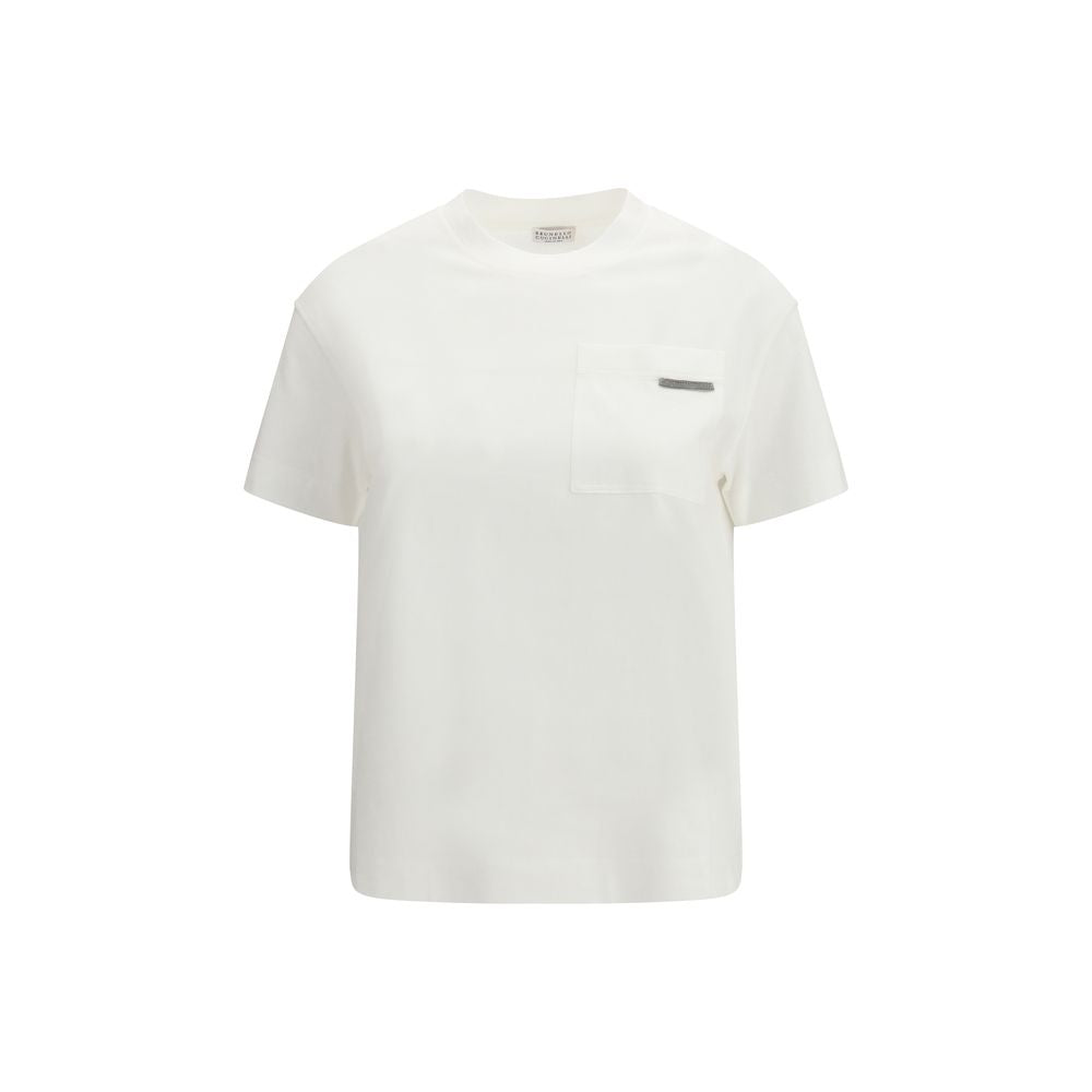 T-Shirt by Brunello Cucinelli for women in cotton white showcases a chic silhouette, artfully detailed with a chic crew neckline and for a chic finish.