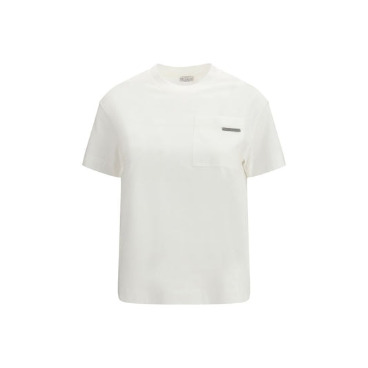 T-Shirt by Brunello Cucinelli for women in cotton white showcases a chic silhouette, artfully detailed with a chic crew neckline and for a chic finish.