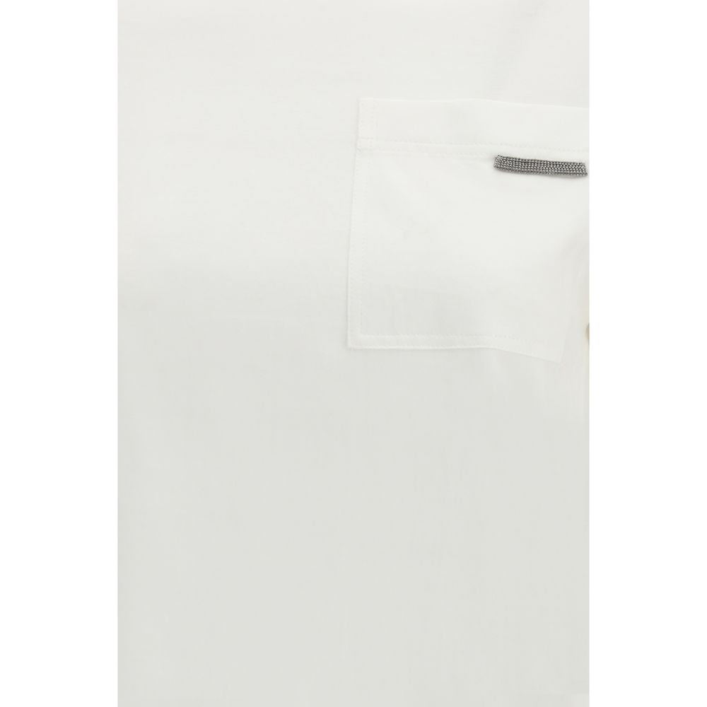 T-Shirt by Brunello Cucinelli for women in cotton white showcases a fashionable silhouette, elegantly detailed with a fashionable and for a sophisticated, high-fashion look.
