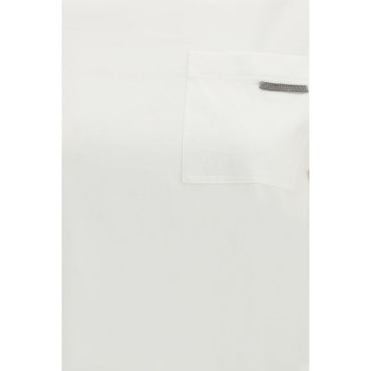 T-Shirt by Brunello Cucinelli for women in cotton white showcases a fashionable silhouette, elegantly detailed with a fashionable and for a sophisticated, high-fashion look.