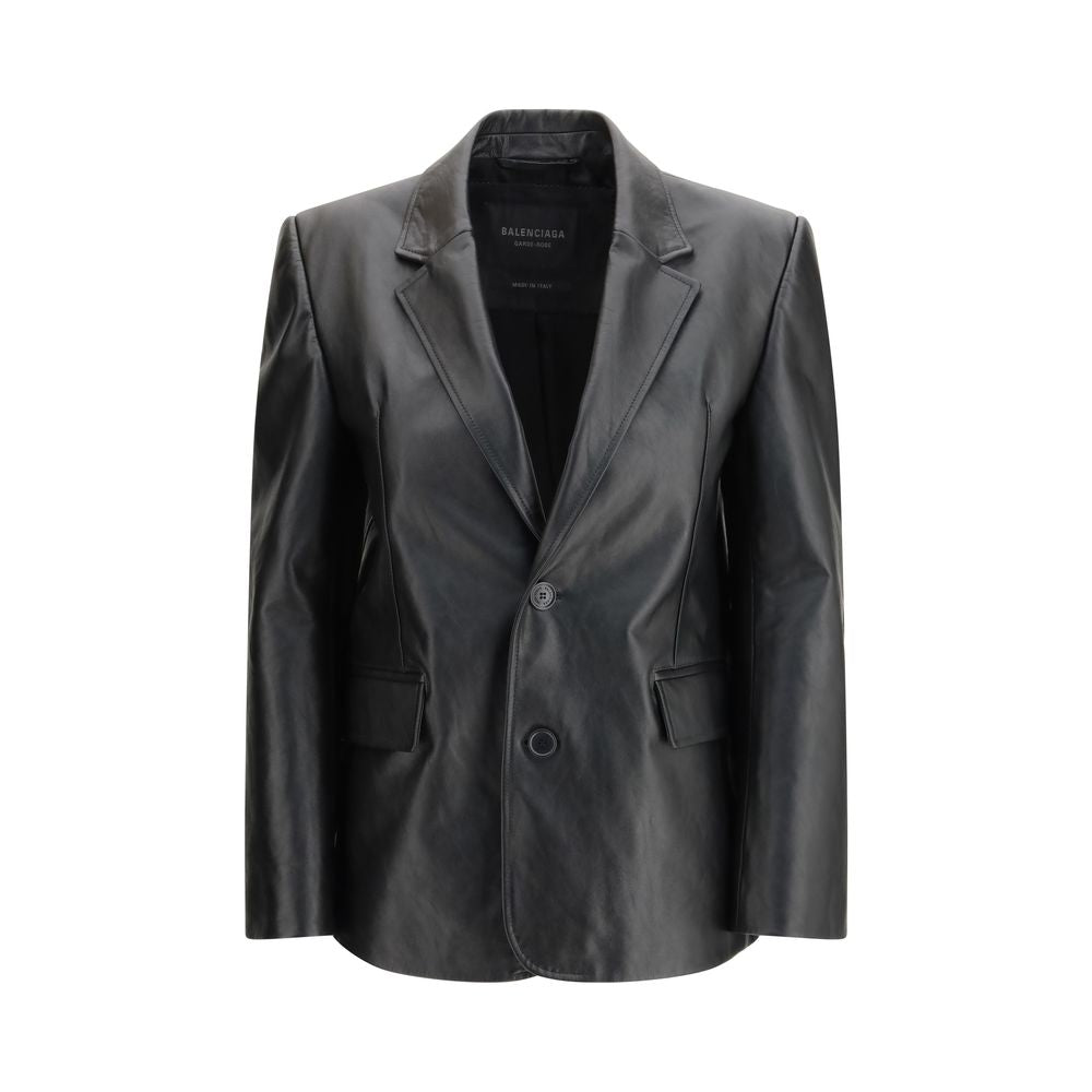 Jacket by Balenciaga for women in bos taurus calf leather black & signature showcases a enveloping silhouette, artfully detailed with a enveloping and premium pockets for a truly enveloping finish.