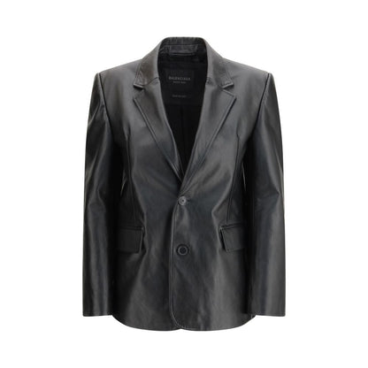 Jacket by Balenciaga for women in bos taurus calf leather black & signature showcases a enveloping silhouette, artfully detailed with a enveloping and premium pockets for a truly enveloping finish.