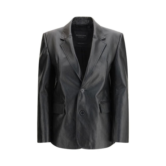 Jacket by Balenciaga for women in bos taurus calf leather black & signature showcases a enveloping silhouette, artfully detailed with a enveloping and premium pockets for a truly enveloping finish.