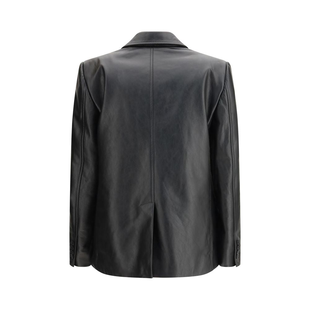 Jacket by Balenciaga for women in bos taurus calf leather black & signature presents a impeccable silhouette, showcasing distinct pockets and a impeccable for a sophisticated finish.