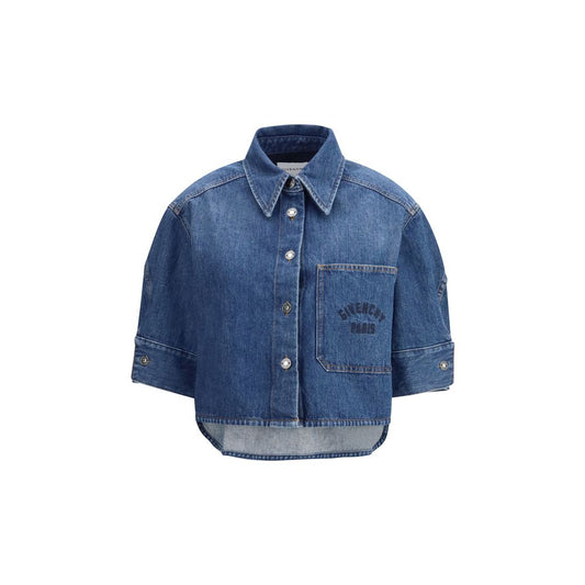 Shirt by Givenchy for women in denim cotton blue & signature showcases a sharp silhouette, elegantly detailed with a sharp and sharp .