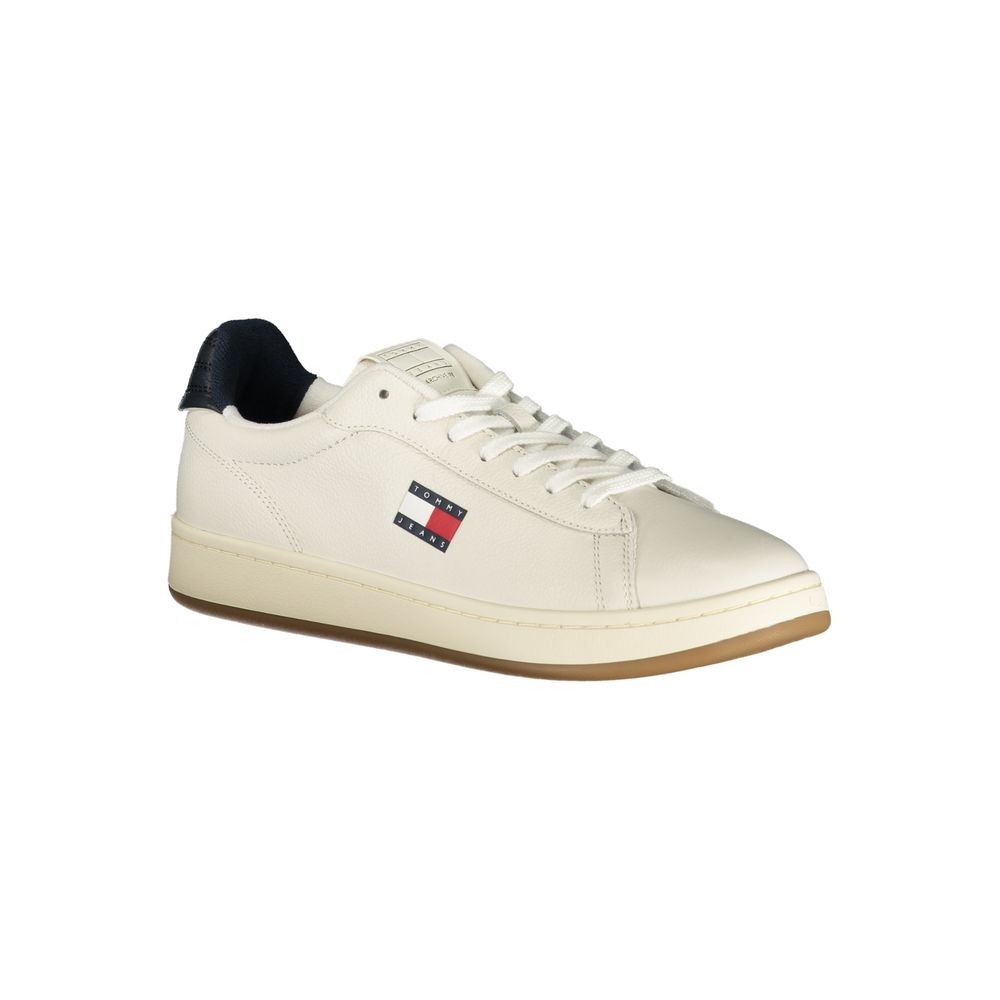 Athletic Sneakers by Tommy Hilfiger for men in polyester polyurethane leather blue & white features an architectural silhouette, showcasing the premium athletic style of the Crisp Men's Athletic Polyester Polyurethane Leather Sneakers with an architectural finish.