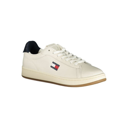 Athletic Sneakers by Tommy Hilfiger for men in polyester polyurethane leather blue & white features an architectural silhouette, showcasing the premium athletic style of the Crisp Men's Athletic Polyester Polyurethane Leather Sneakers with an architectural finish.