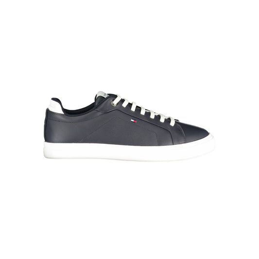 Sneakers by Tommy Hilfiger for men in polyester polyurethane leather blue & white features an opulent silhouette from the Crisp Men's Low-Top Polyester Polyurethane Leather Sneakers collection, showcasing a signature low-top style with an opulent finish.