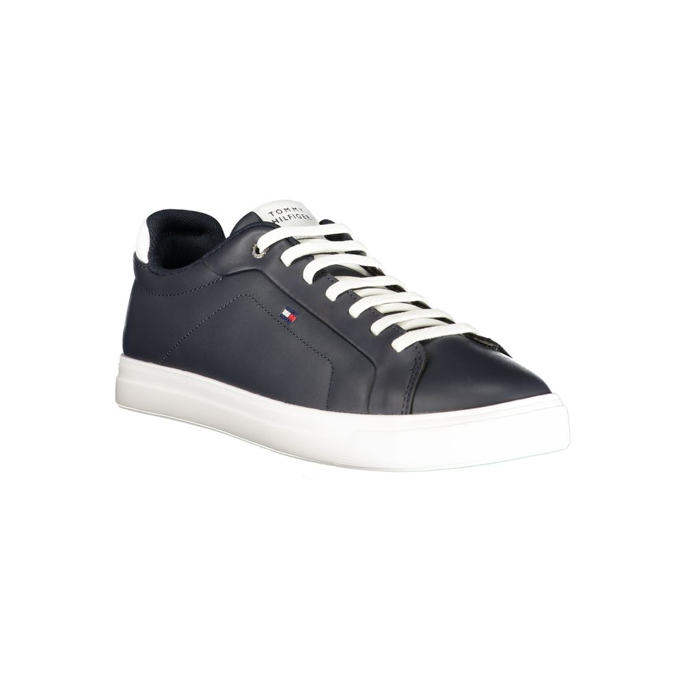Sneakers by Tommy Hilfiger for men in polyester polyurethane leather blue & white features an sumptuous design from the Crisp Men's Low-Top Polyester Polyurethane Leather Sneakers collection, highlighting a sumptuous low-top style for a premium, high-fashion look.