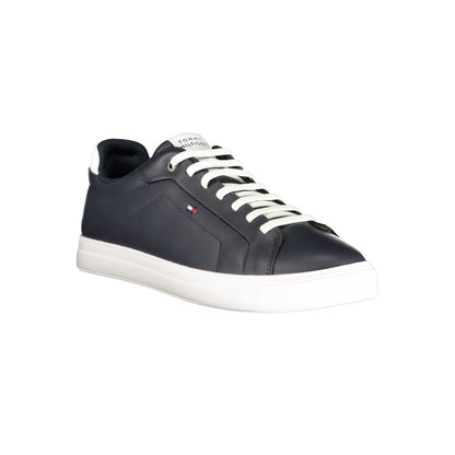 Sneakers by Tommy Hilfiger for men in polyester polyurethane leather blue & white features an sumptuous design from the Crisp Men's Low-Top Polyester Polyurethane Leather Sneakers collection, highlighting a sumptuous low-top style for a premium, high-fashion look.