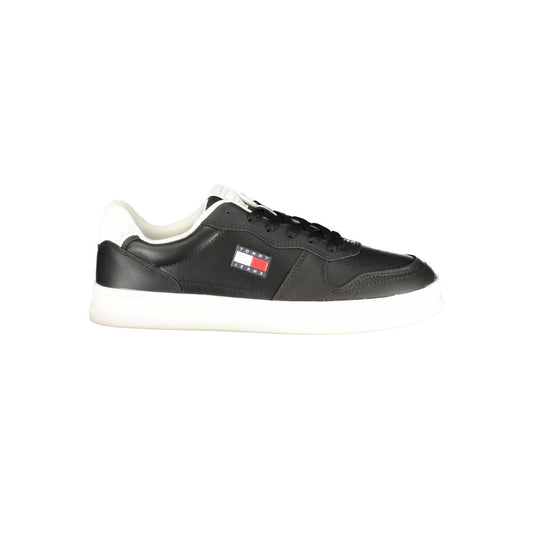 Athletic Sneakers by Tommy Hilfiger for women in polyester polyurethane leather black & white features an stately silhouette, showcasing the signature athletic style of the Women's Athletic Polyester Polyurethane Leather Sneakers collection with a truly stately finish.