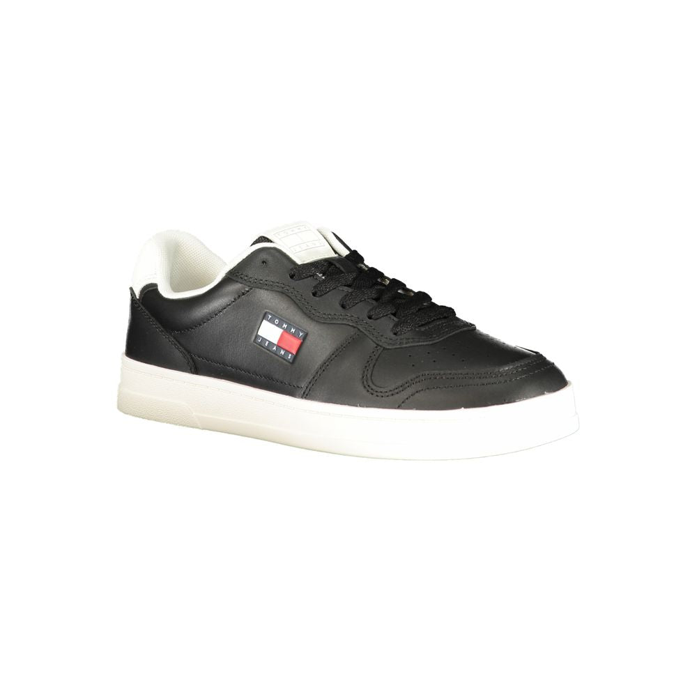 Athletic Sneakers by Tommy Hilfiger for women in polyester polyurethane leather black & white presents a sleek silhouette, perfectly capturing the athletic style essence of Women's Athletic Polyester Polyurethane Leather Sneakers with its sleek design and premium finish.
