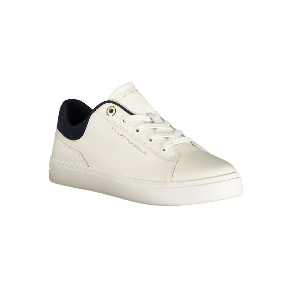 Athletic Sneakers by Tommy Hilfiger for women in polyester polyurethane leather blue, white & print features an architectural silhouette, showcasing the premium athletic style of the Crisp Women's Athletic Polyester Polyurethane Leather Sneakers with an architectural finish.