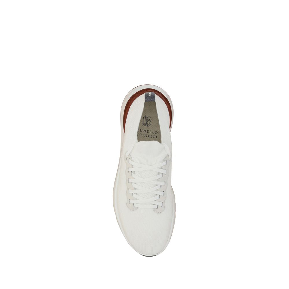Sneakers by Brunello Cucinelli for men in cotton & rubber white & signature features an fashionable silhouette, showcasing the premium Men's Low Top Cotton & Rubber Sneakers in a fashionable low-top style that offers a fashionable finish for refined style.