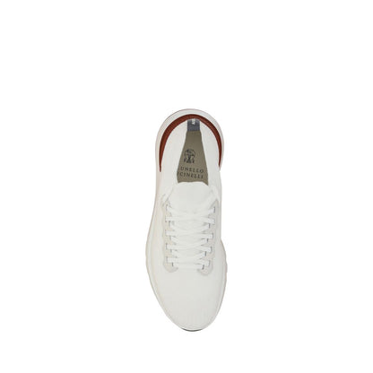 Sneakers by Brunello Cucinelli for men in cotton & rubber white & signature features an fashionable silhouette, showcasing the premium Men's Low Top Cotton & Rubber Sneakers in a fashionable low-top style that offers a fashionable finish for refined style.