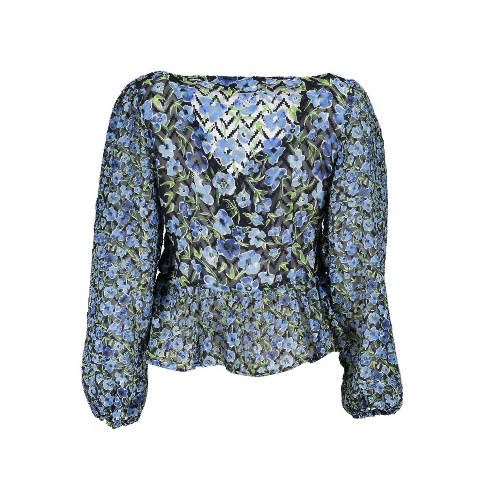 Blouse by Desigual for women in polyester blue & patterned showcases a sharp silhouette, elegantly detailed with a sharp and sharp .