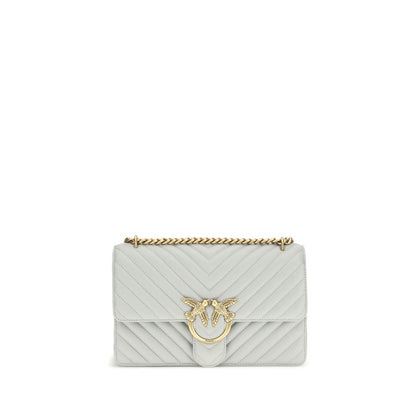 Quilted Shoulder Bag by PINKO for women in bos taurus calf leather gray, gold & monogram features an effortlessly chic silhouette with a secure magnetic & button, ample , and versatile shoulder-strap & adjustable-strap for effortlessly chic everyday luxury.