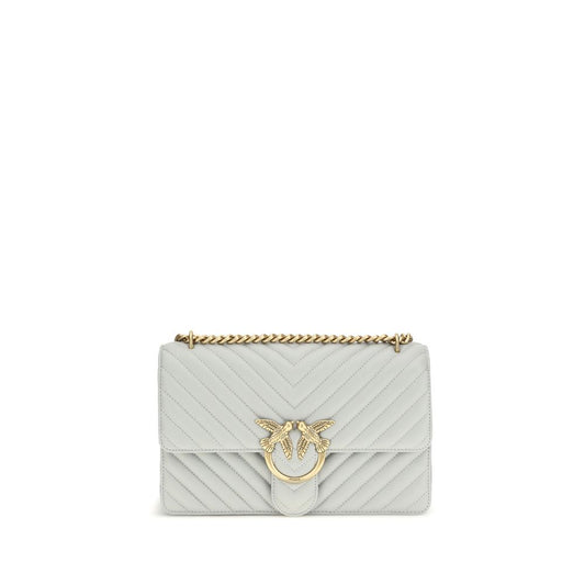 Quilted Shoulder Bag by PINKO for women in bos taurus calf leather gray, gold & monogram features an effortlessly chic silhouette with a secure magnetic & button, ample , and versatile shoulder-strap & adjustable-strap for effortlessly chic everyday luxury.