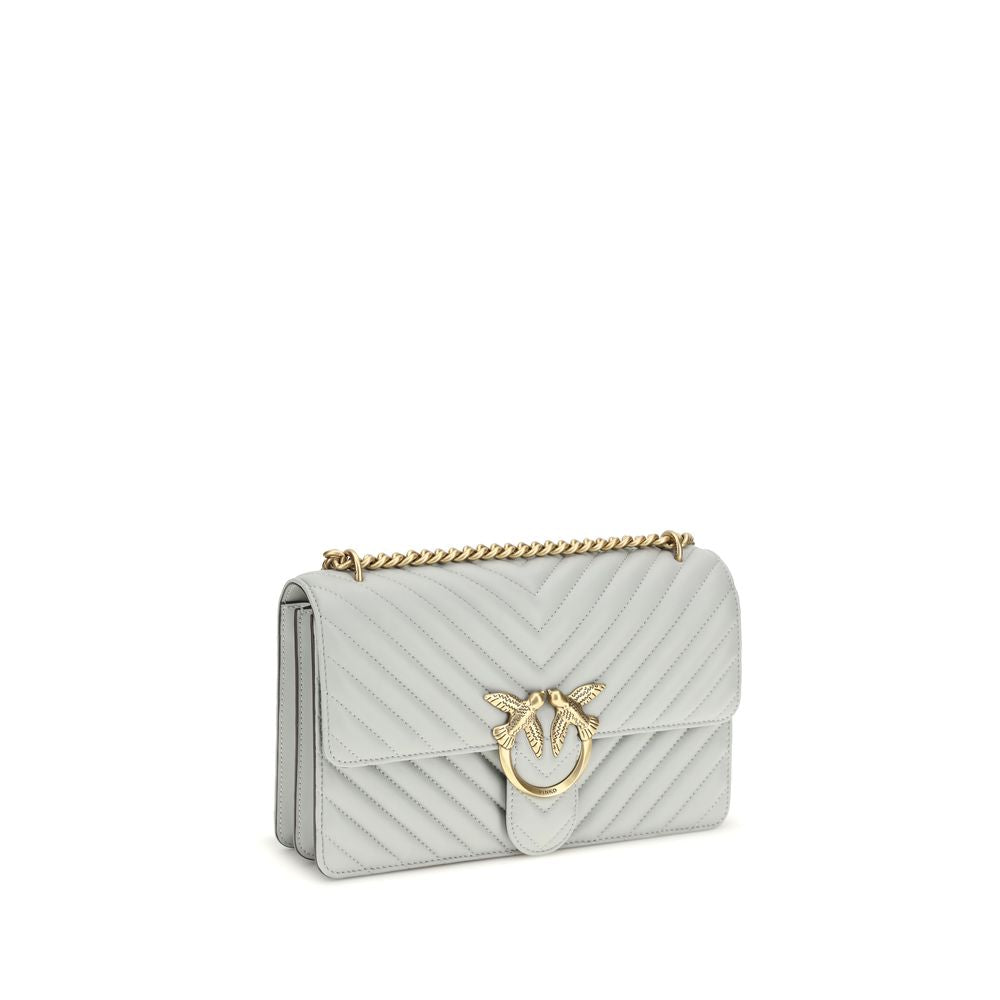Quilted Shoulder Bag by PINKO for women in bos taurus calf leather gray, gold & monogram features a effortless sophistication silhouette, secured by a magnetic & button with ample and versatile shoulder-strap & adjustable-strap for a effortless sophistication finish.