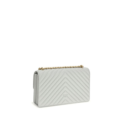 Quilted Shoulder Bag by PINKO for women in bos taurus calf leather gray, gold & monogram features a effortless chic silhouette with a secure magnetic & button, ample , and versatile shoulder-strap & adjustable-strap for a effortless chic finish.