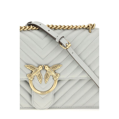 Quilted Shoulder Bag by PINKO for women in bos taurus calf leather gray, gold & monogram presents a versatile silhouette, showcasing a secure magnetic & button and versatile with versatile shoulder-strap & adjustable-strap for a sophisticated look.