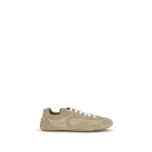 Athletic Sneakers Prada women nylon suede leather beige & signature featuring a avant-garde Women's Athletic Nylon Suede Leather Sneakers design with a avant-garde athletic style for a refined finish.