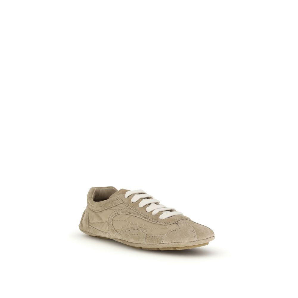 Prada Women's Athletic Nylon Suede Leather Sneakers - Beige