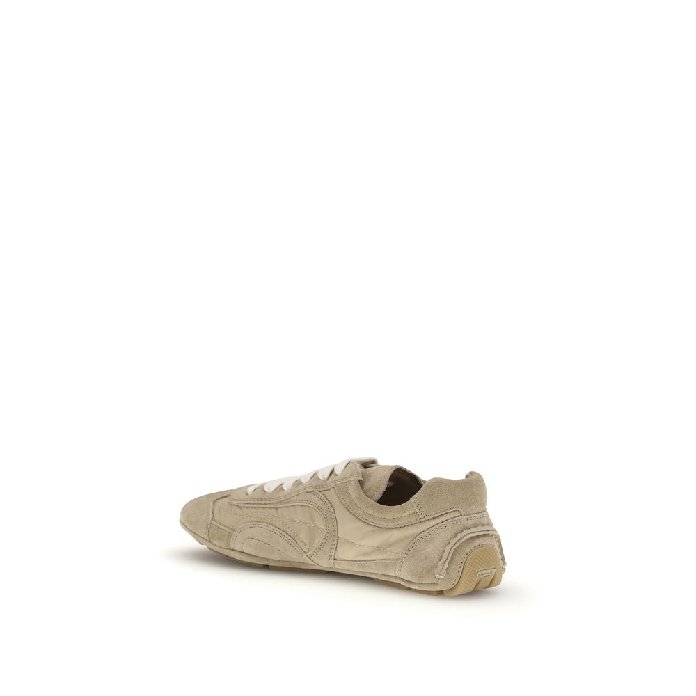 Prada Women's Athletic Nylon Suede Leather Sneakers - Beige