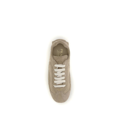 Prada Women's Athletic Nylon Suede Leather Sneakers - Beige