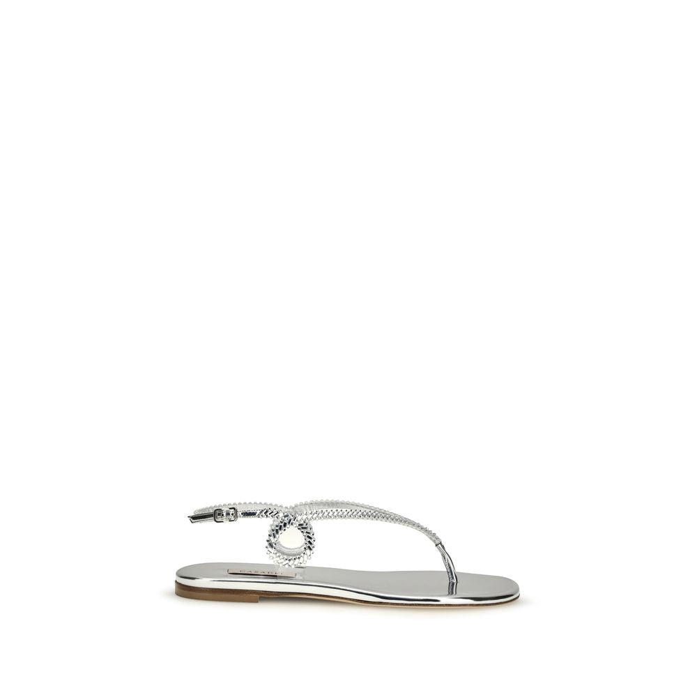 Flat Flip-Flop Sandals by Casadei for women in bos taurus calf leather silver features an statuesque Women's Bos Taurus Calf Leather Flat Flip-Flop Sandals silhouette with a refined flat and elegant .