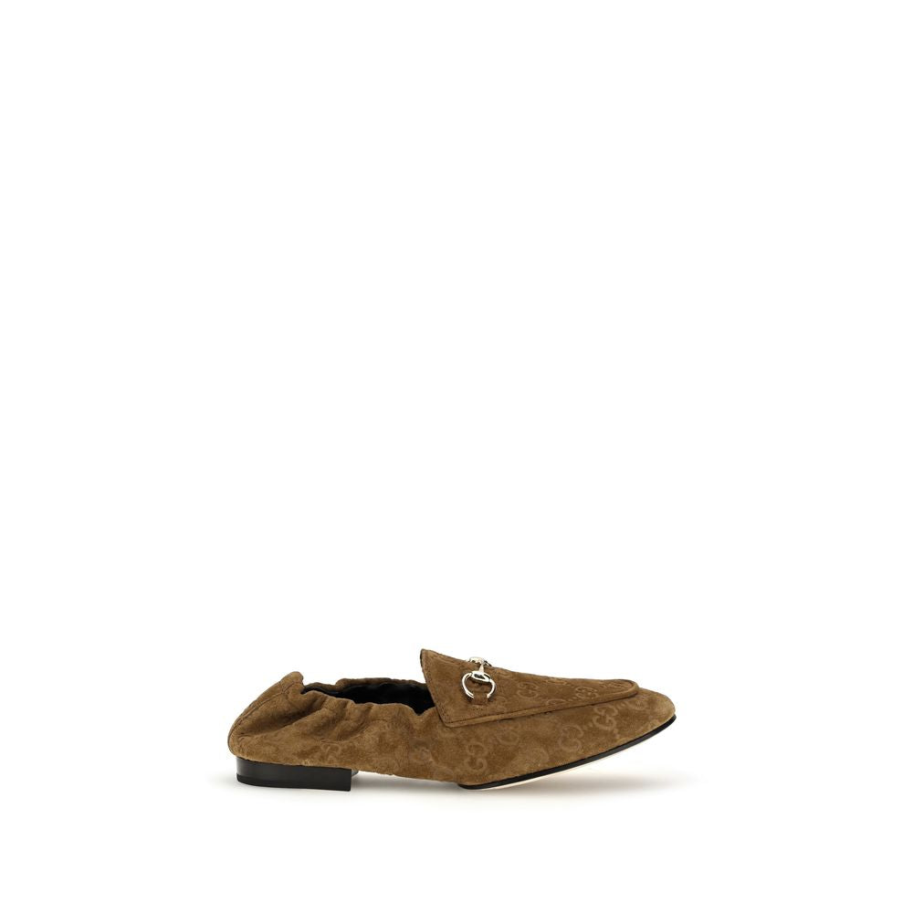 Gucci Gg Horsebit Women's Bos Taurus Calf Suede Leather Flat Loafer Slip-On Shoes - Brown