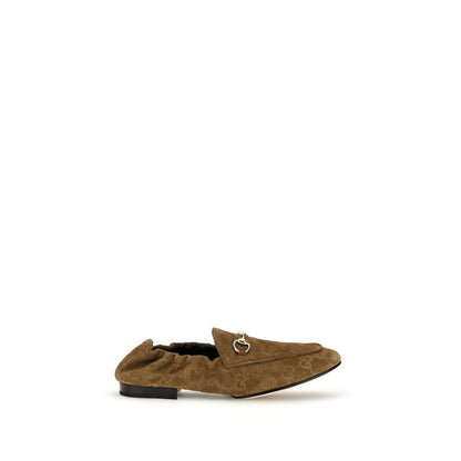 Gucci Gg Horsebit Women's Bos Taurus Calf Suede Leather Flat Loafer Slip-On Shoes - Brown