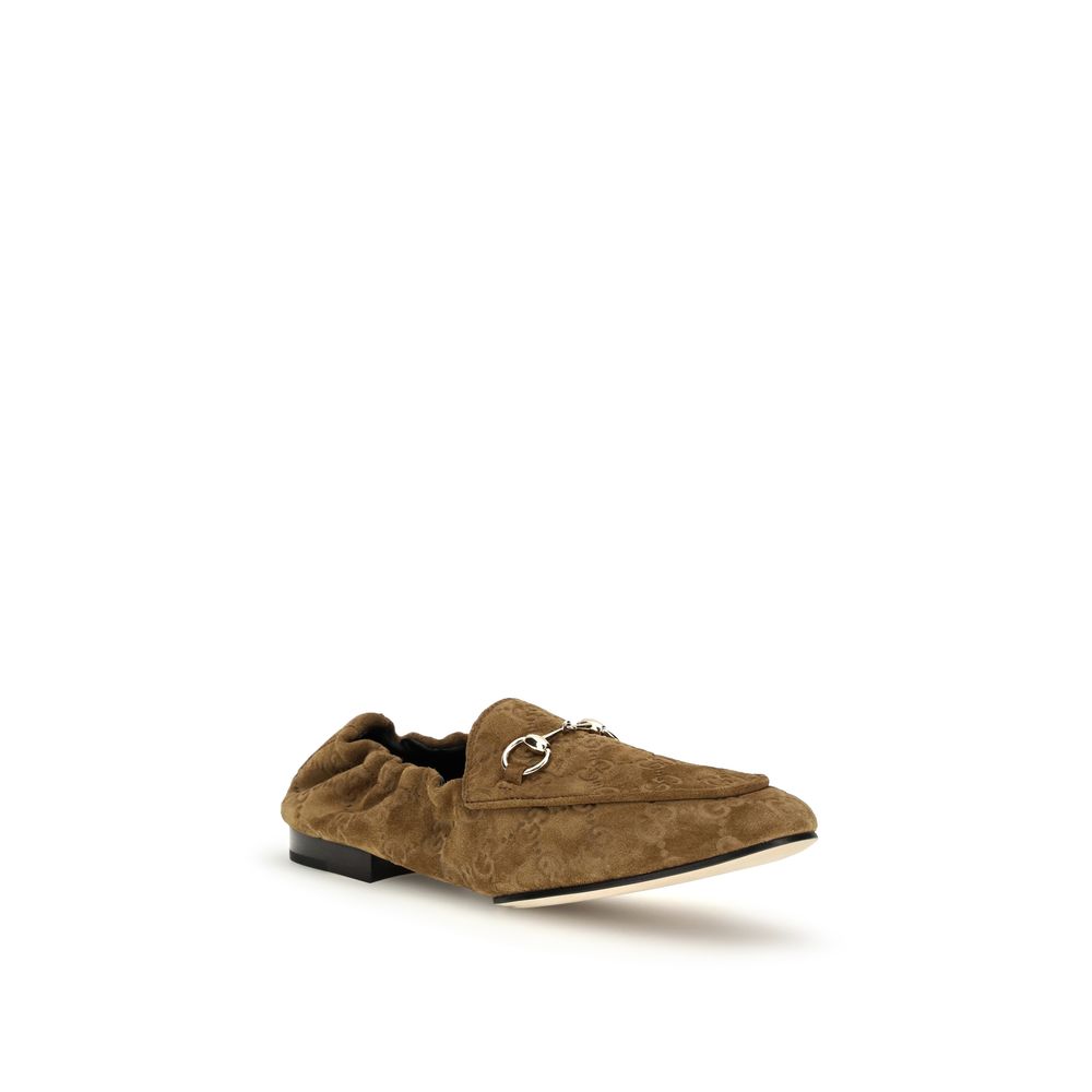 Gucci Gg Horsebit Women's Bos Taurus Calf Suede Leather Flat Loafer Slip-On Shoes - Brown